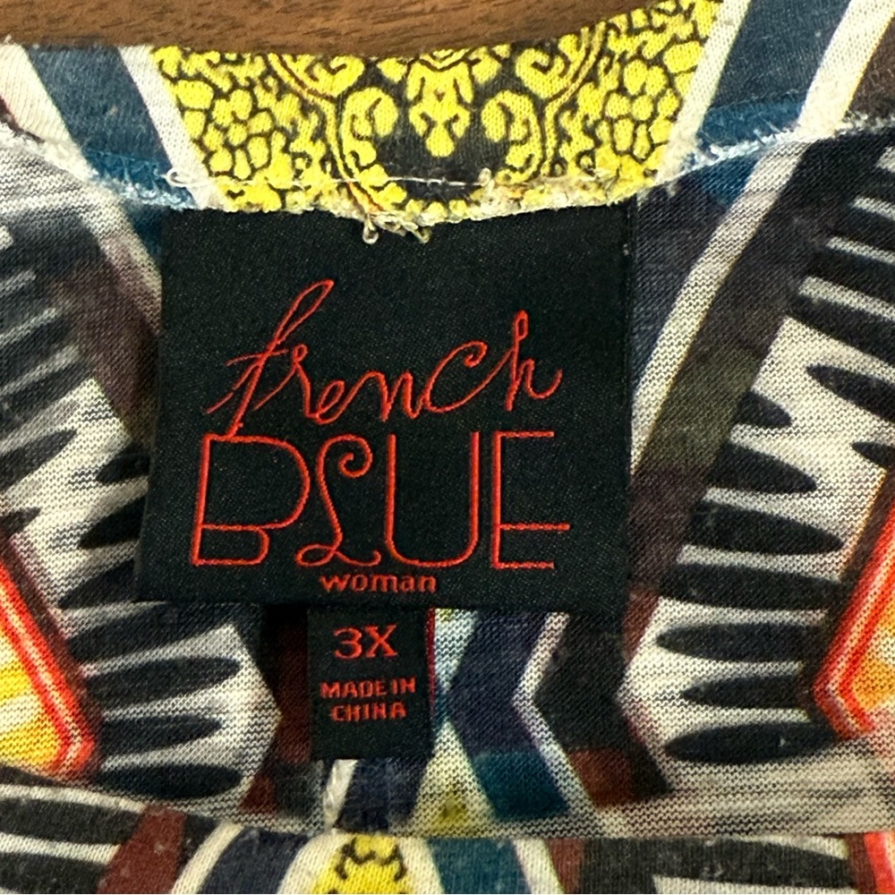 French Blue Boho Tunic Top 3X | Multicolor Aztec Print Fall Festival Blouse - Picture 6 of 8
